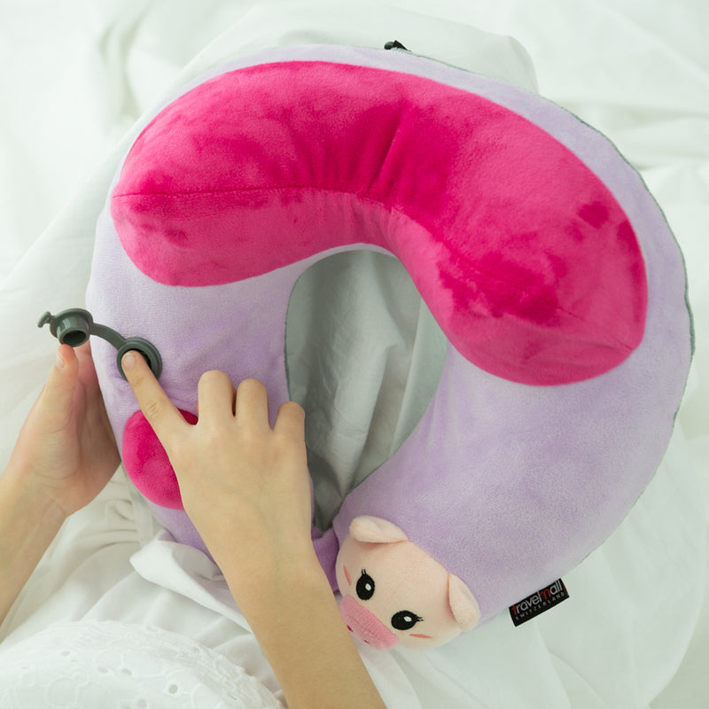 Inflatable Neck Pillow, with Patented Pump, Piglet Edition