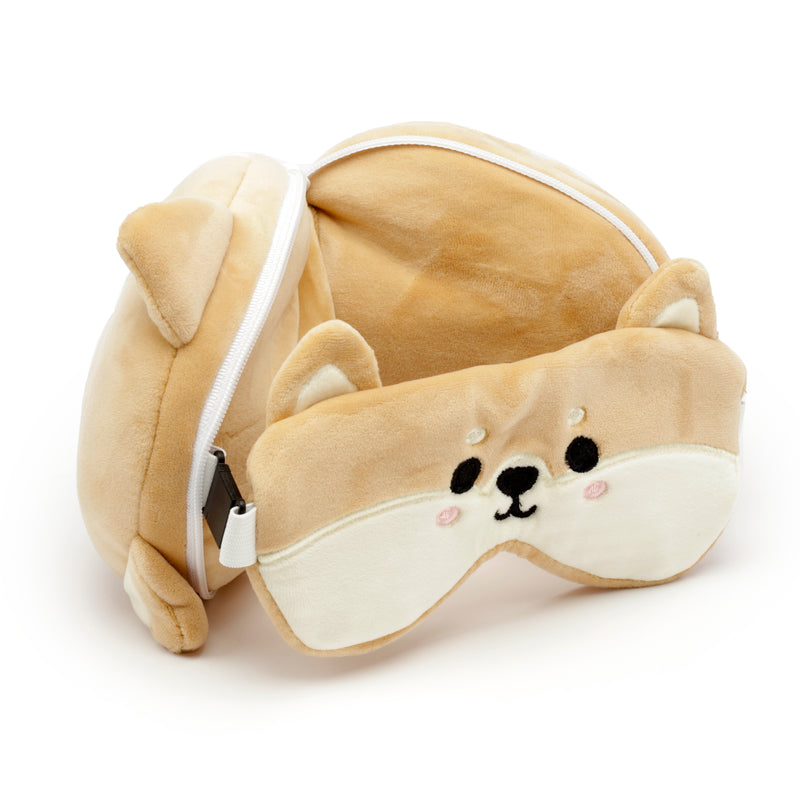 Travelmall Relaxeazzz 3D Shiba Inu Dog Design Multi-Functional Travel Comfort Pillow & Eye Mask Set