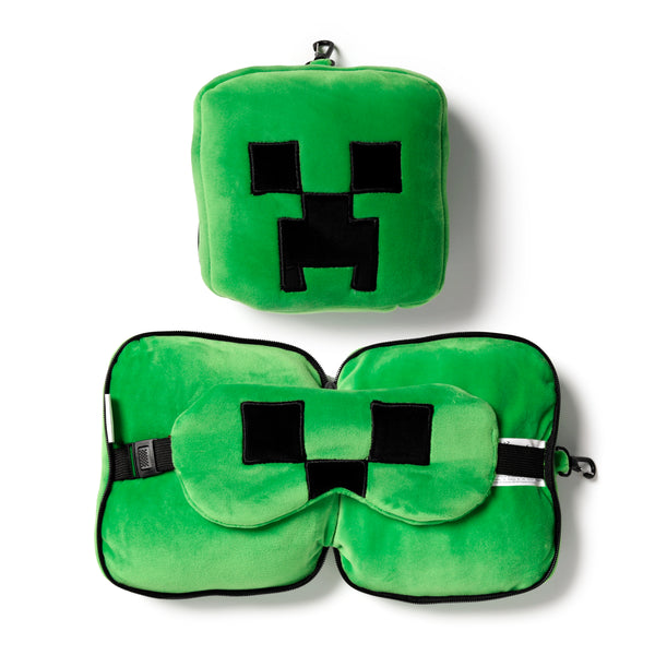 Travelmall Officially Licensed 3D Minecraft Creeper Multifunctional Travel Comfort Pillow & Eye Mask Set