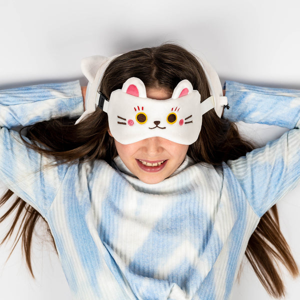 Maneki Neko Lucky Cat Plush Foldable Travel Pillow & Eye Mask Set