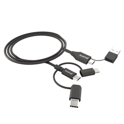 Travelmall Switzerland 5-in-1 Lightning, Micro-USB and USB-C Intelligent Cable with USB-A/USB-C dual interchangeable head 1M, Black