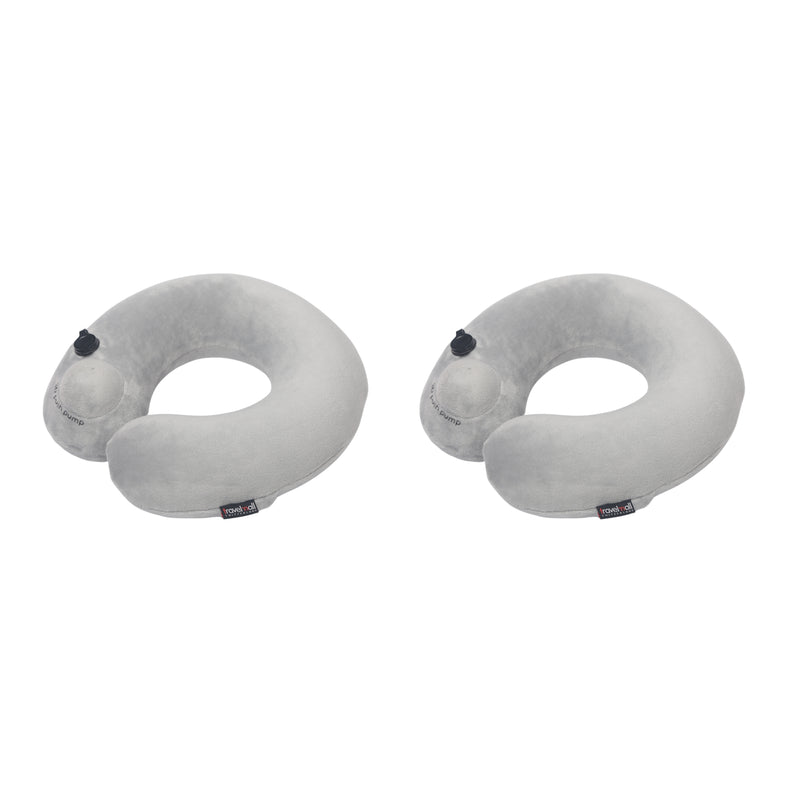 Travelmall Switzerland Award-Winning Pocket-Pump Inflatable Neck Pillow with 3D Patented Pump – Grey Edition (Twin Pack)