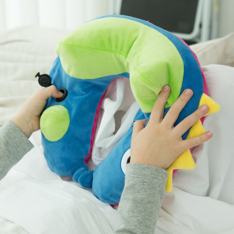 Dinosaur Character Inflatable Neck Pillow, with Patented Pump for adult or kids