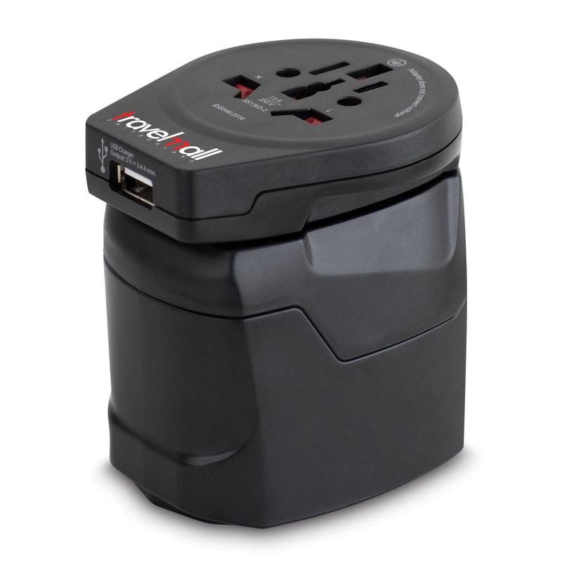 Travelmall Switzerland 3-Poles Premium Earthed World Adaptor with 2.4A Rapid Charge-USB port