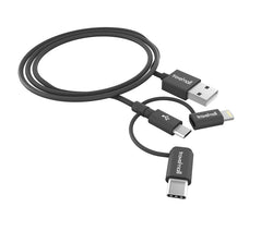 Travelmall Switzerland 3-In-1 Lightning, Micro-USB and USB-C Intelligent Cable, 1M, Black