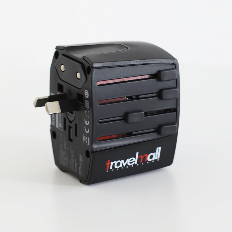 Travelmall Switzerland Dual-USB Worldwide Travel Adaptor Set, with Type-C, Lightning and Micro-USB cable