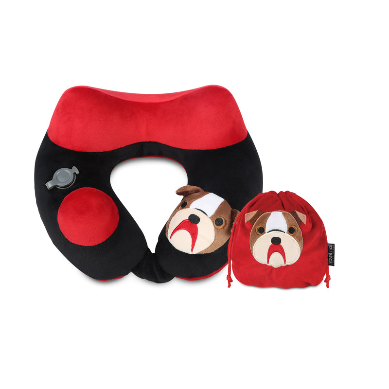 Travelmall Switzerland Inflatable Neck Pillow with Patented 3D Pump, Bull Dog Red Edition