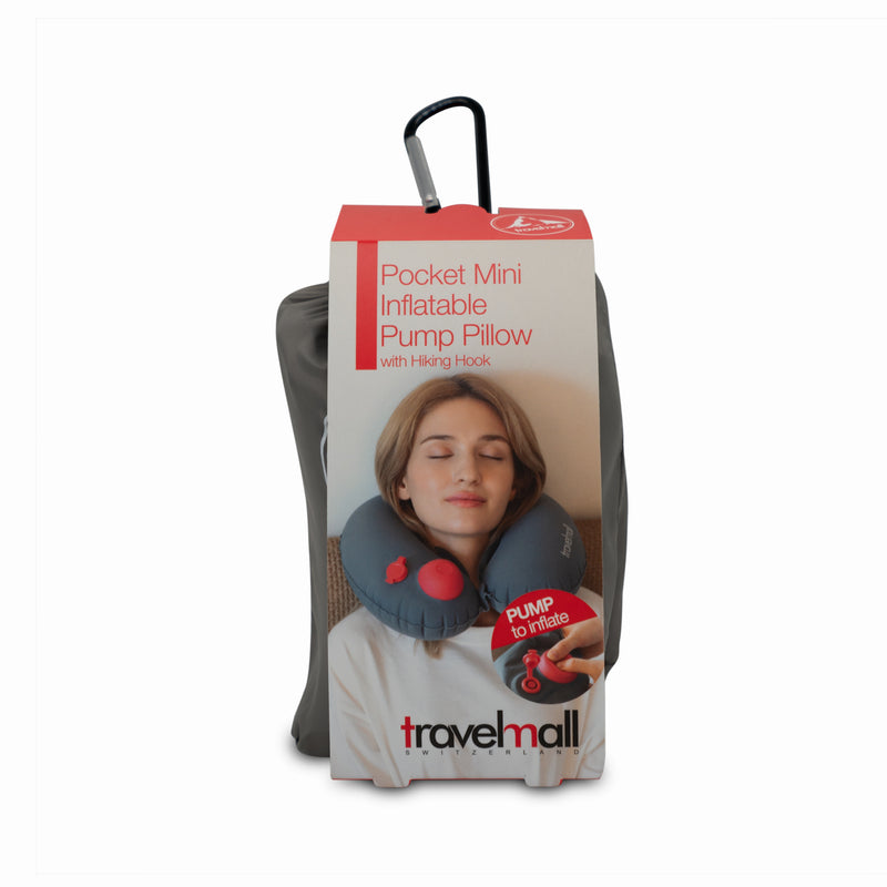 Travelmall Switzerland XS Pocket Mini Inflatable Pump Pillow with Hiking Hook